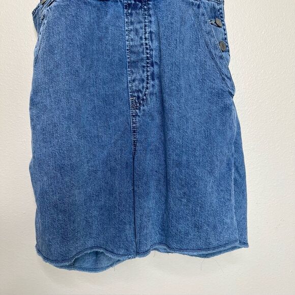 Gap Blue Denim Overall Shorts Shortalls Light Wash Cotton Women Medium Raw Hem - Picture 4 of 13